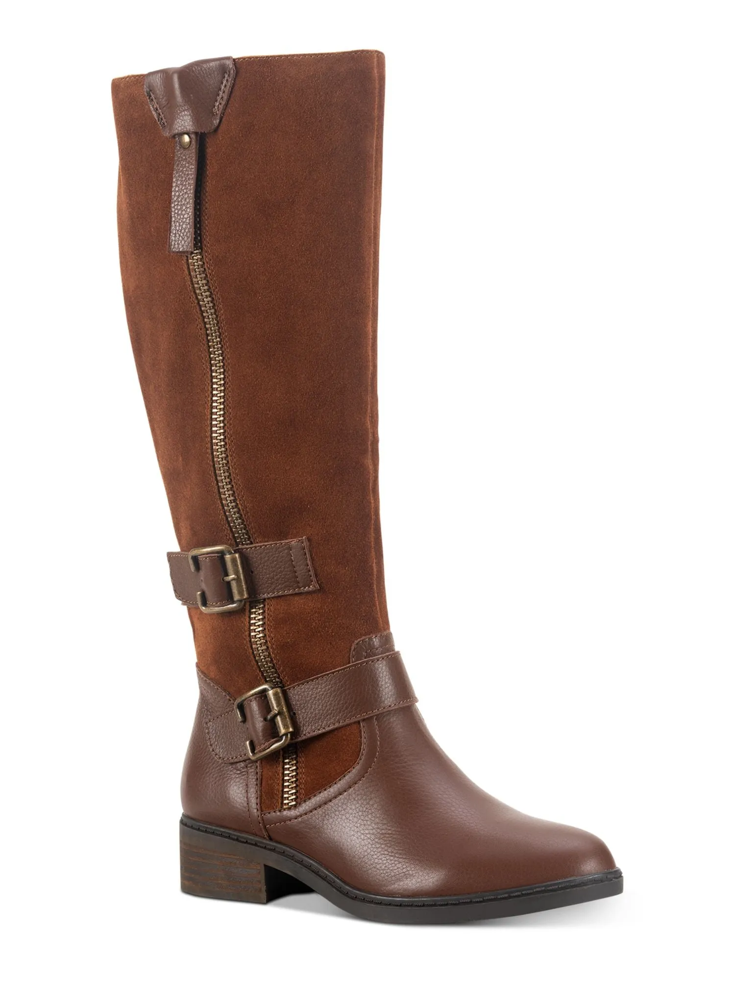 AMERICAN RAG Womens Brown Strap Detail Zipper Accent Buckle Accent Collins Round Toe Block Heel Zip-Up Leather Boots Shoes M