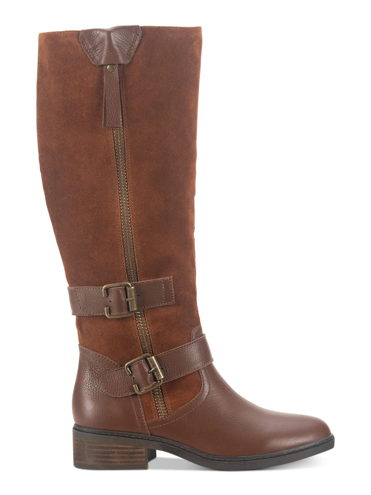 AMERICAN RAG Womens Brown Strap Detail Zipper Accent Buckle Accent Collins Round Toe Block Heel Zip-Up Leather Boots Shoes M