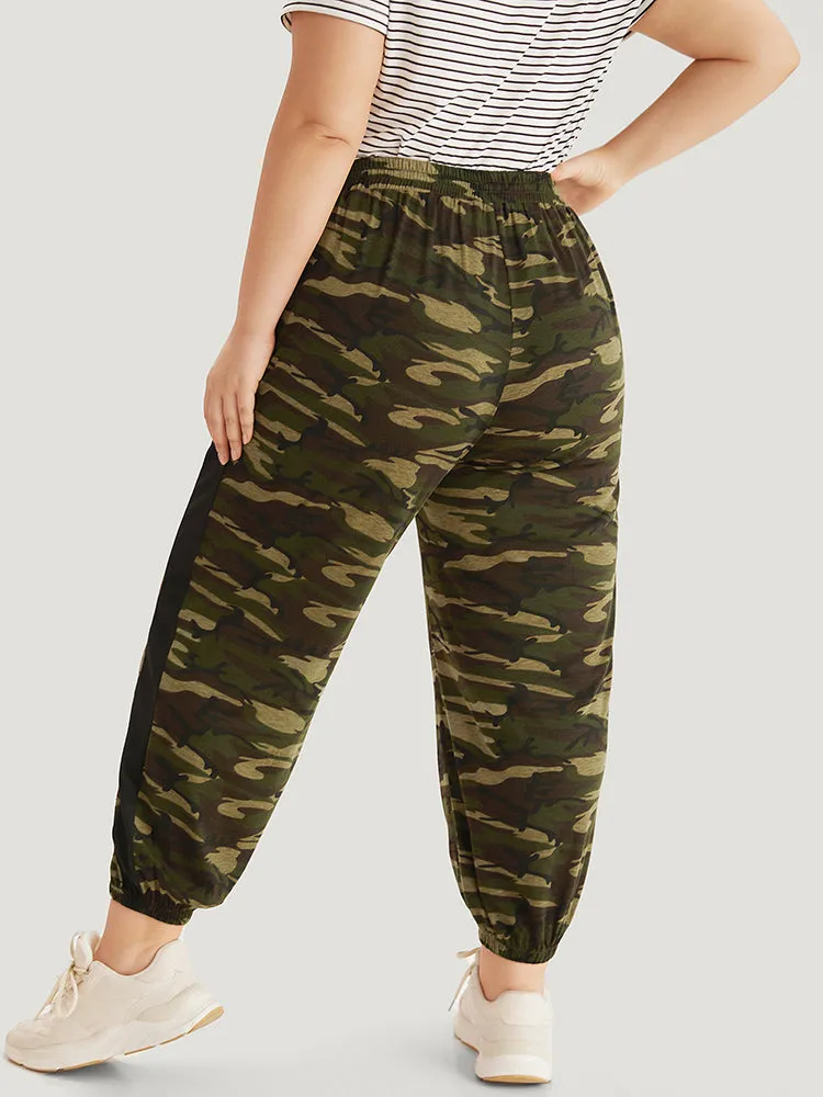 Camo Print Drawstring Pocket Patchwork Sweatpants