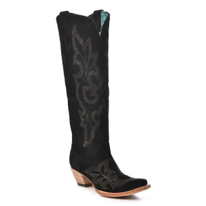 Corral Women's Tall Black Suede Embroidery Boots