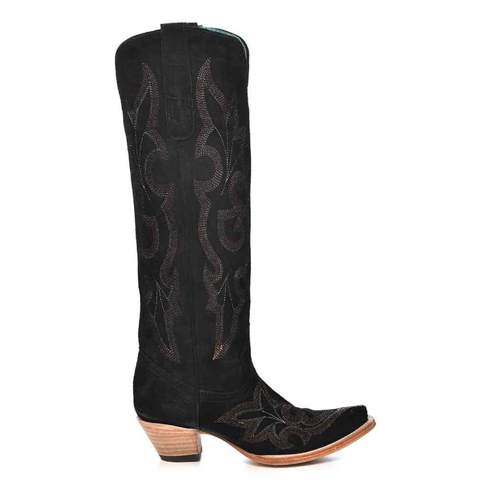 Corral Women's Tall Black Suede Embroidery Boots