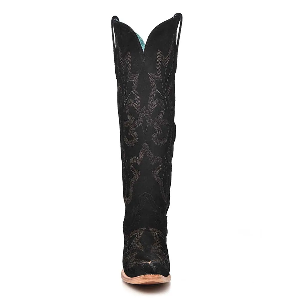 Corral Women's Tall Black Suede Embroidery Boots