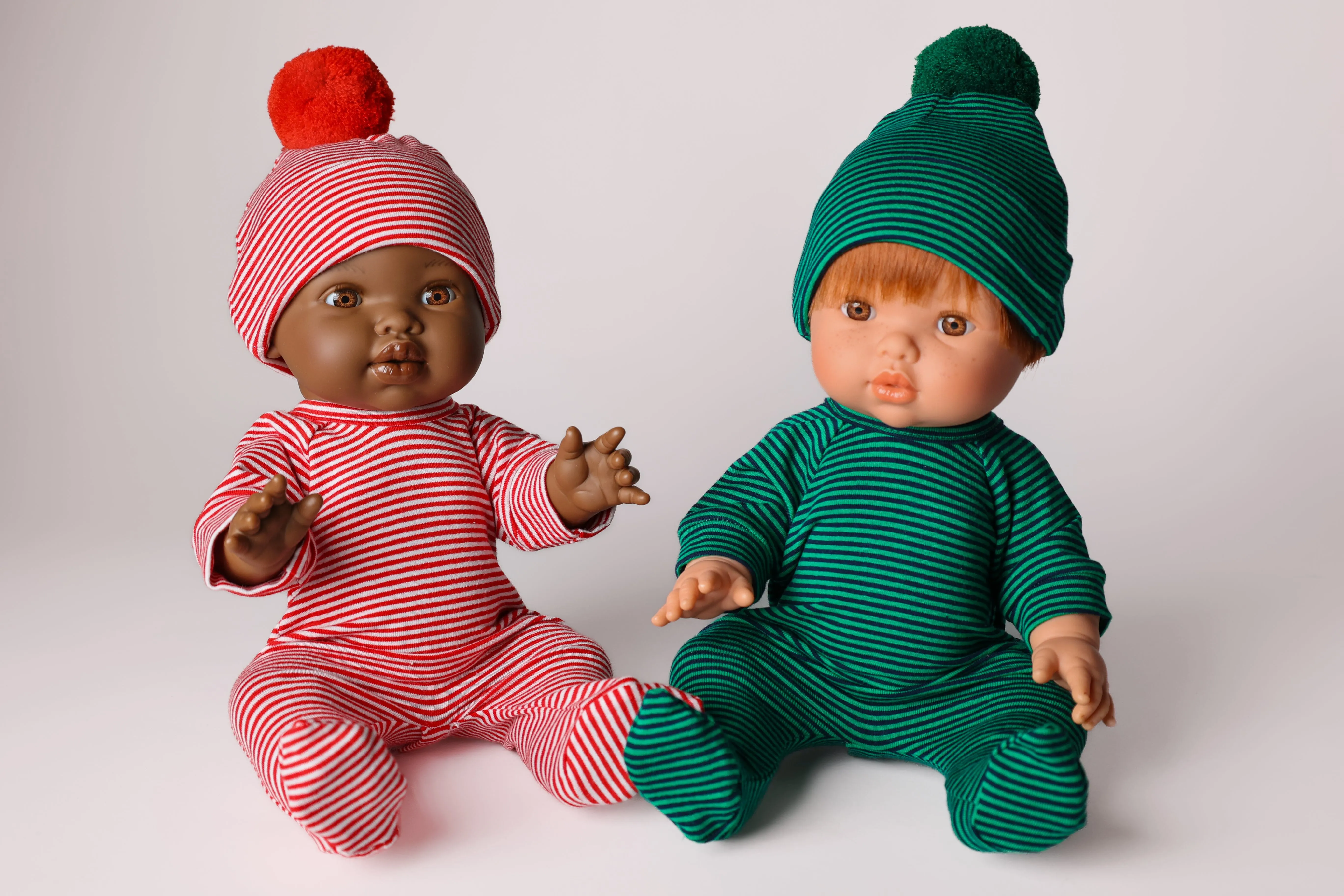 Dollie Footed Jumpsuit & Pom Pom Bonnet Jumpsuit | Forest Stripe