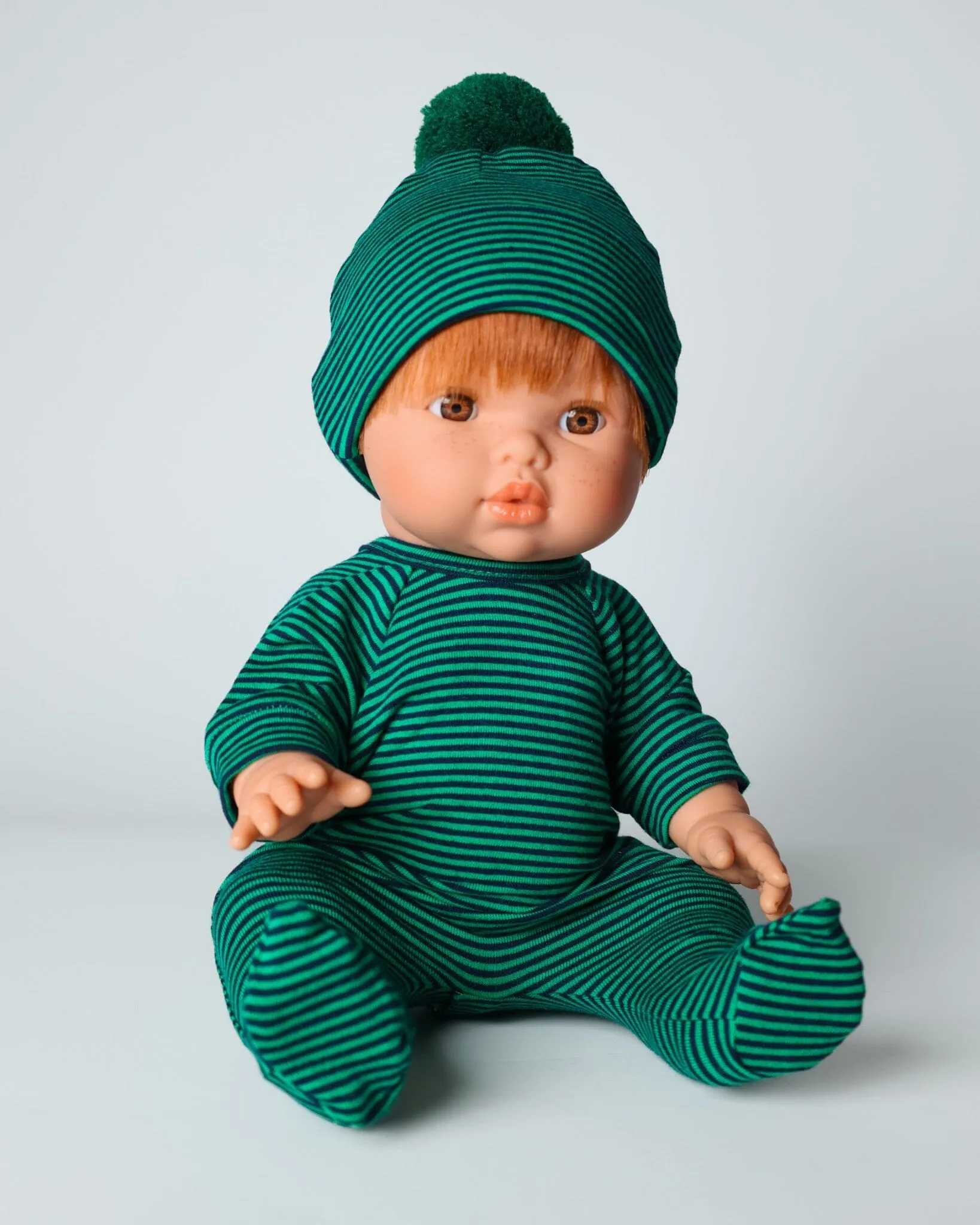 Dollie Footed Jumpsuit & Pom Pom Bonnet Jumpsuit | Forest Stripe