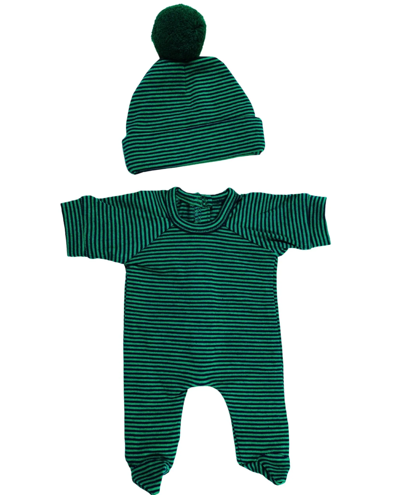 Dollie Footed Jumpsuit & Pom Pom Bonnet Jumpsuit | Forest Stripe