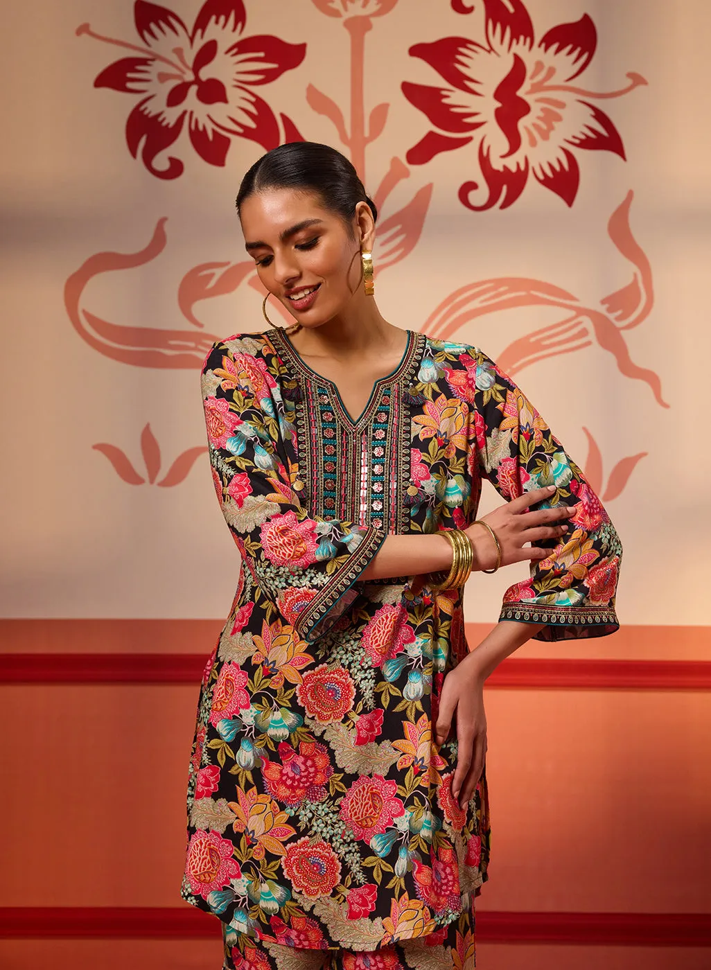 Fleur Black Printed Kurta Set for Women