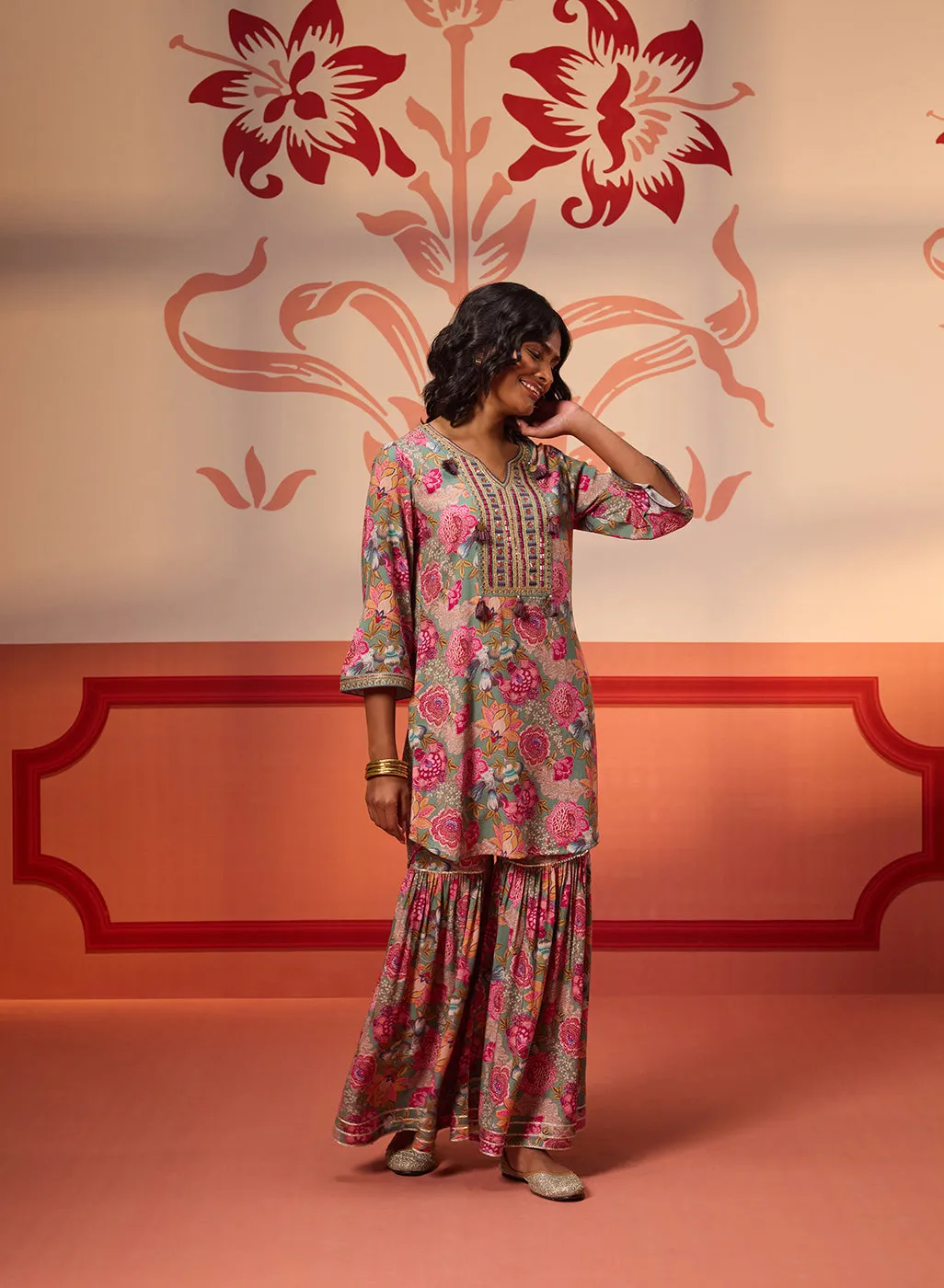 Fleur Green Printed Kurta Set for Women