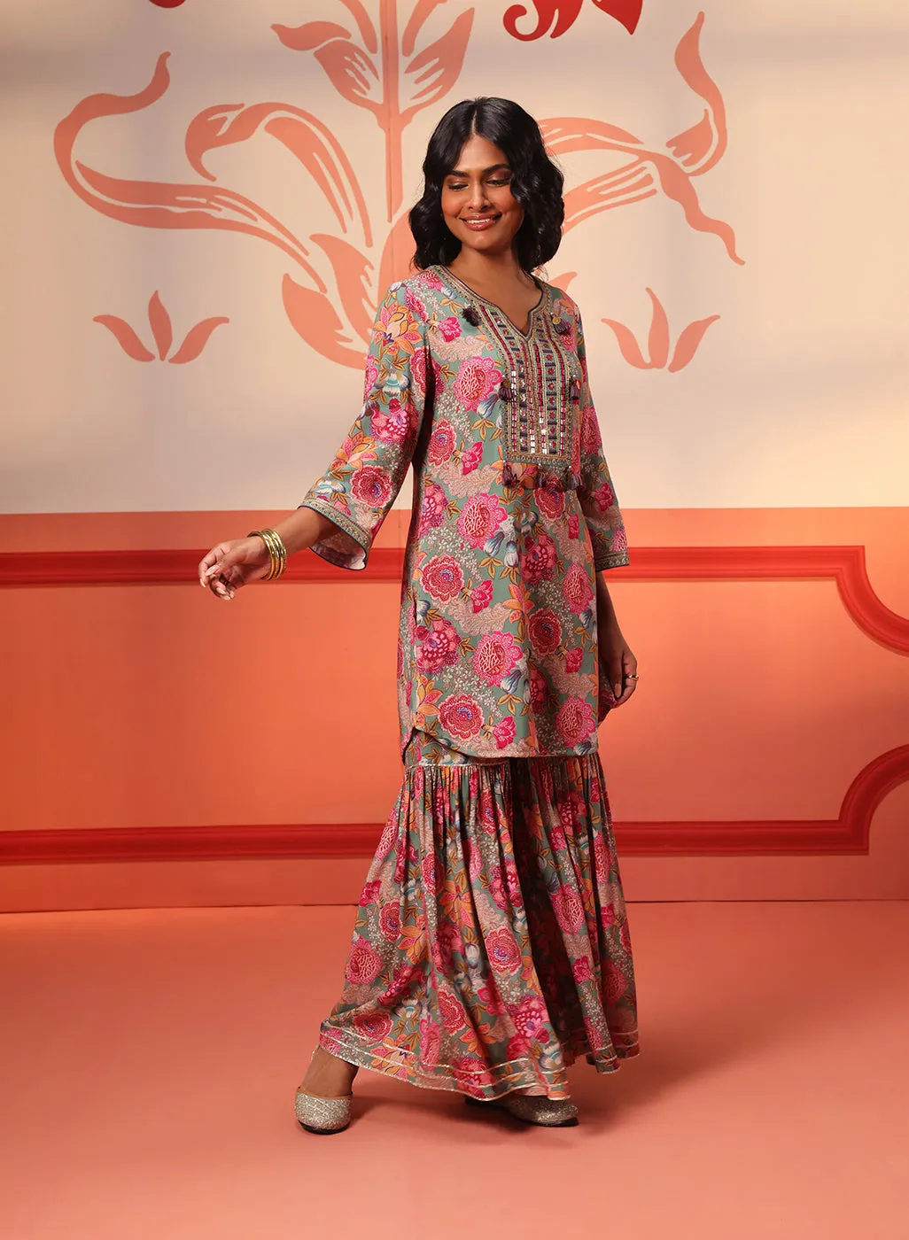 Fleur Green Printed Kurta Set for Women