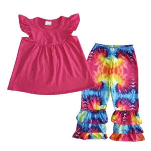 Flutter Sleeve Top & Tie Dye Ruffle Pants Set - Kids