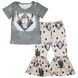 Gray Steer Cactus - Western Bell Bottoms Outfit Kids