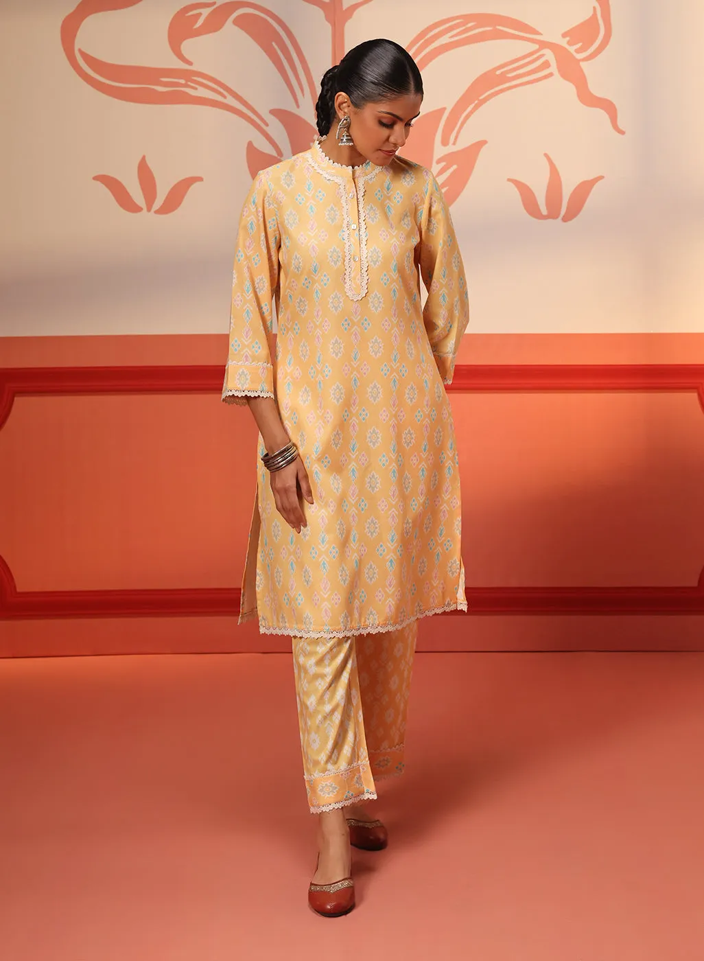 Haya Mango Printed Cotton Linen Tunic Set for Women