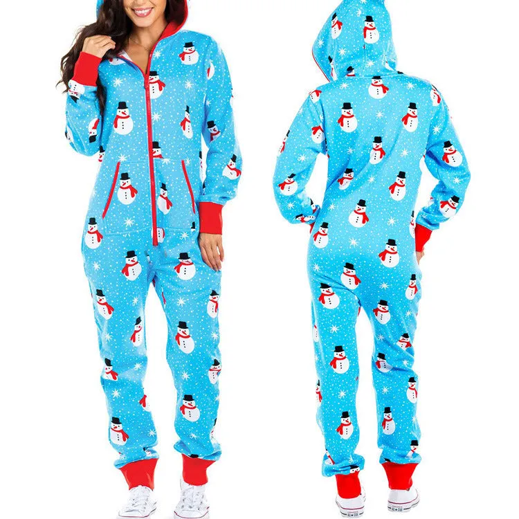 Ho-Ho-Holiday Pajamas: Xmas Zip-Up Hooded Jumpsuit