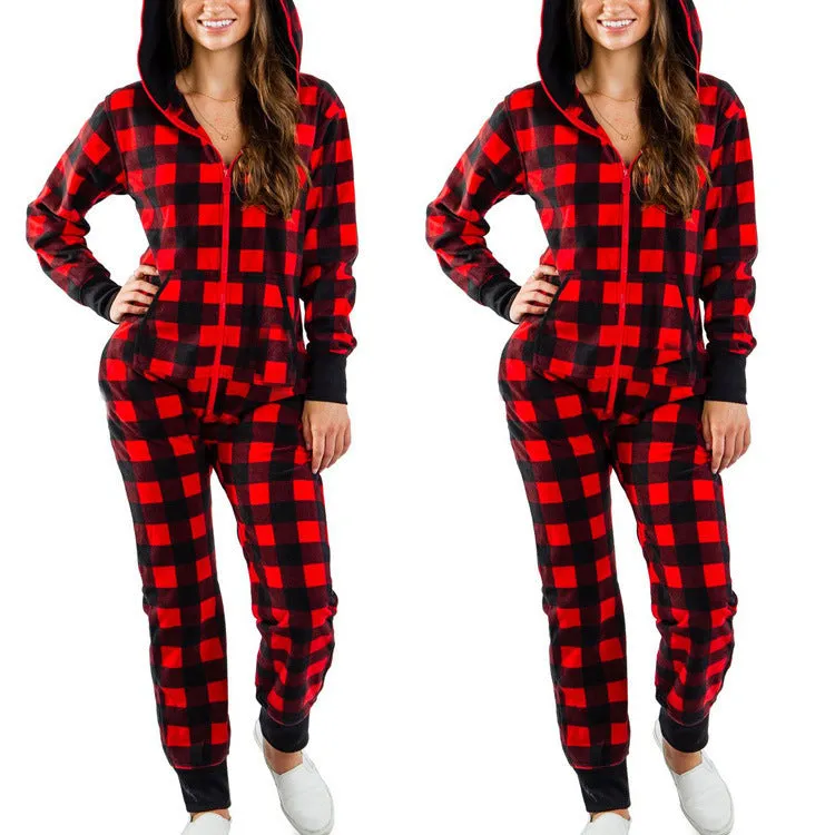 Ho-Ho-Holiday Pajamas: Xmas Zip-Up Hooded Jumpsuit