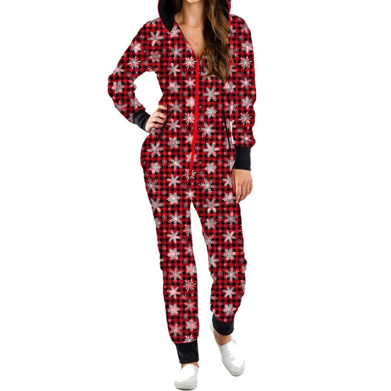 Ho-Ho-Holiday Pajamas: Xmas Zip-Up Hooded Jumpsuit