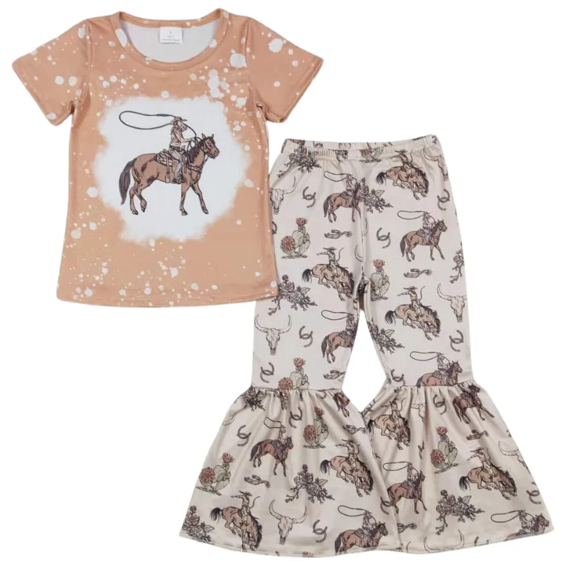 Horse Cowboy Lasso Western Bell Bottom Outfit Kids Clothing