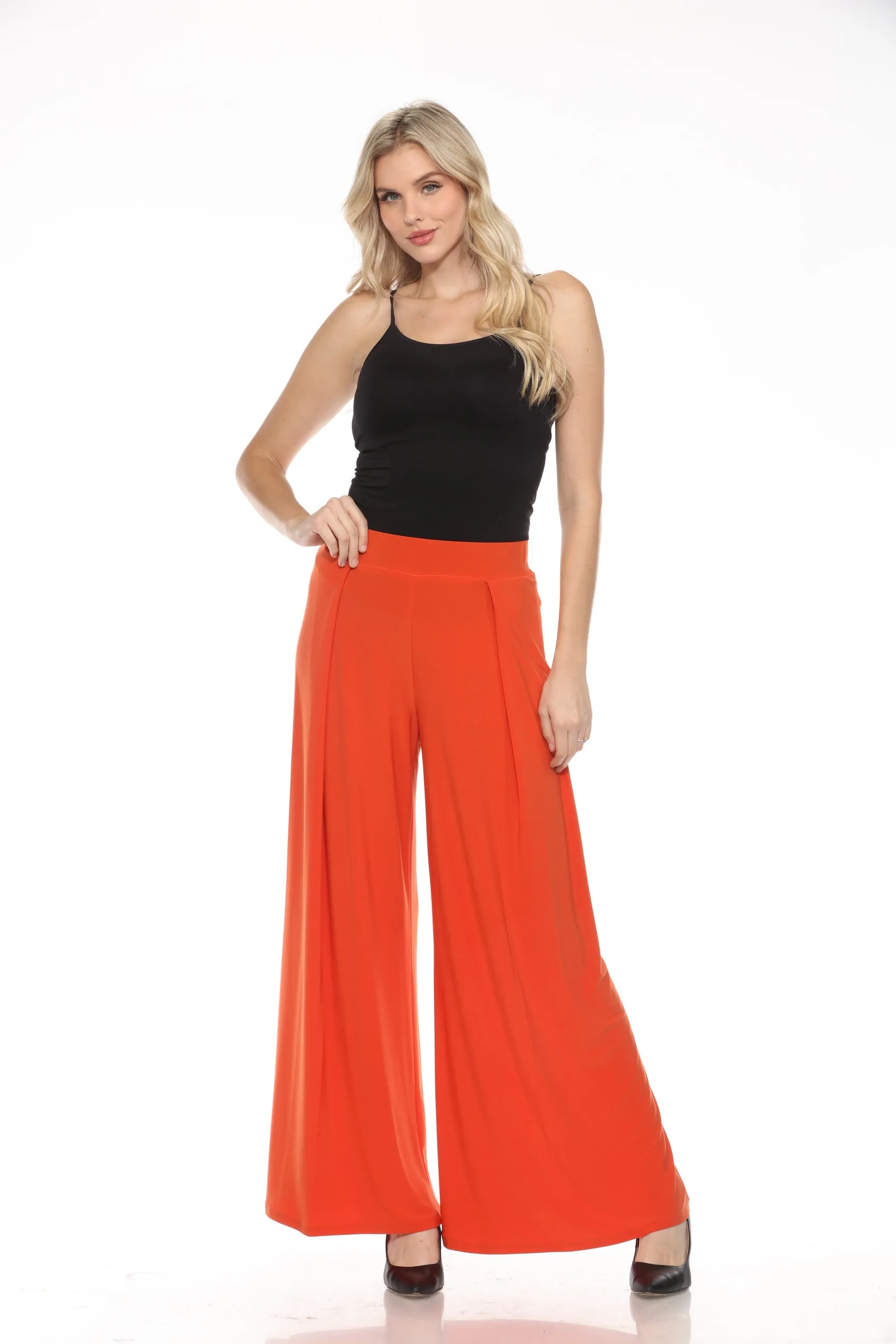 Joseph Ribkoff Lava Orange Pleated Wide Leg Trouser Pants 243043