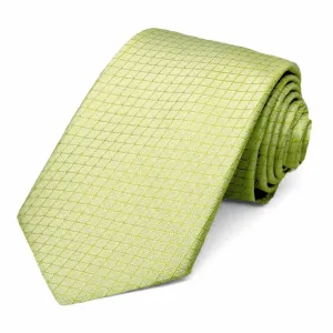 Light Chartreuse Groomsmen Lattice Cotton/Silk Narrow Necktie, 3" Width