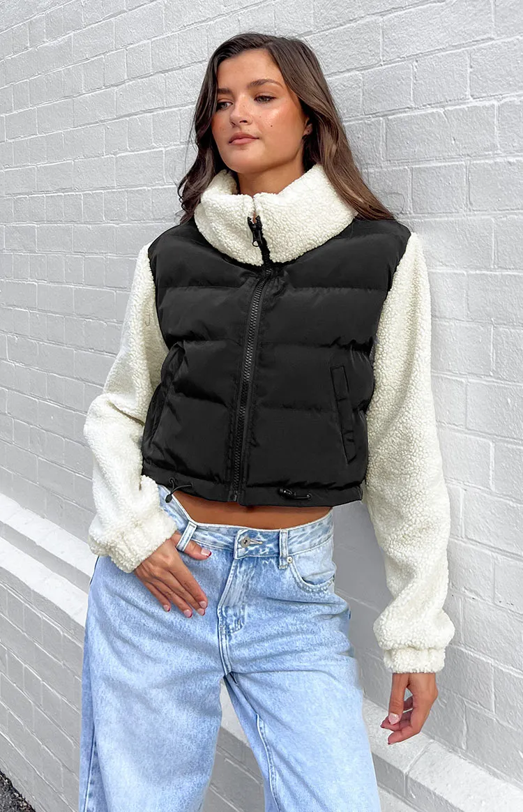 Maelle Black Sherpa Puffer Jacket