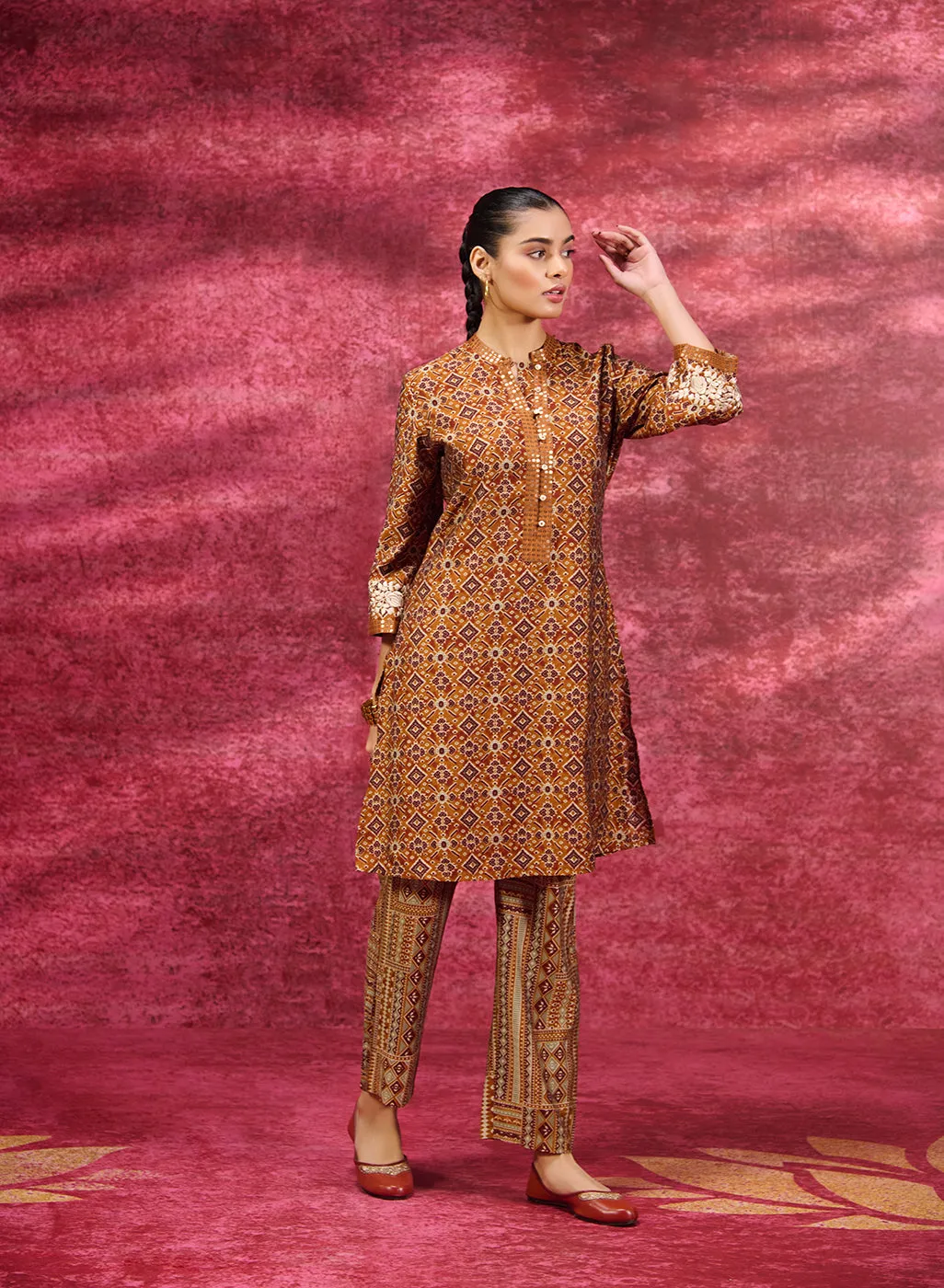 Mastani Bronze Printed Chanderi Tunic Set