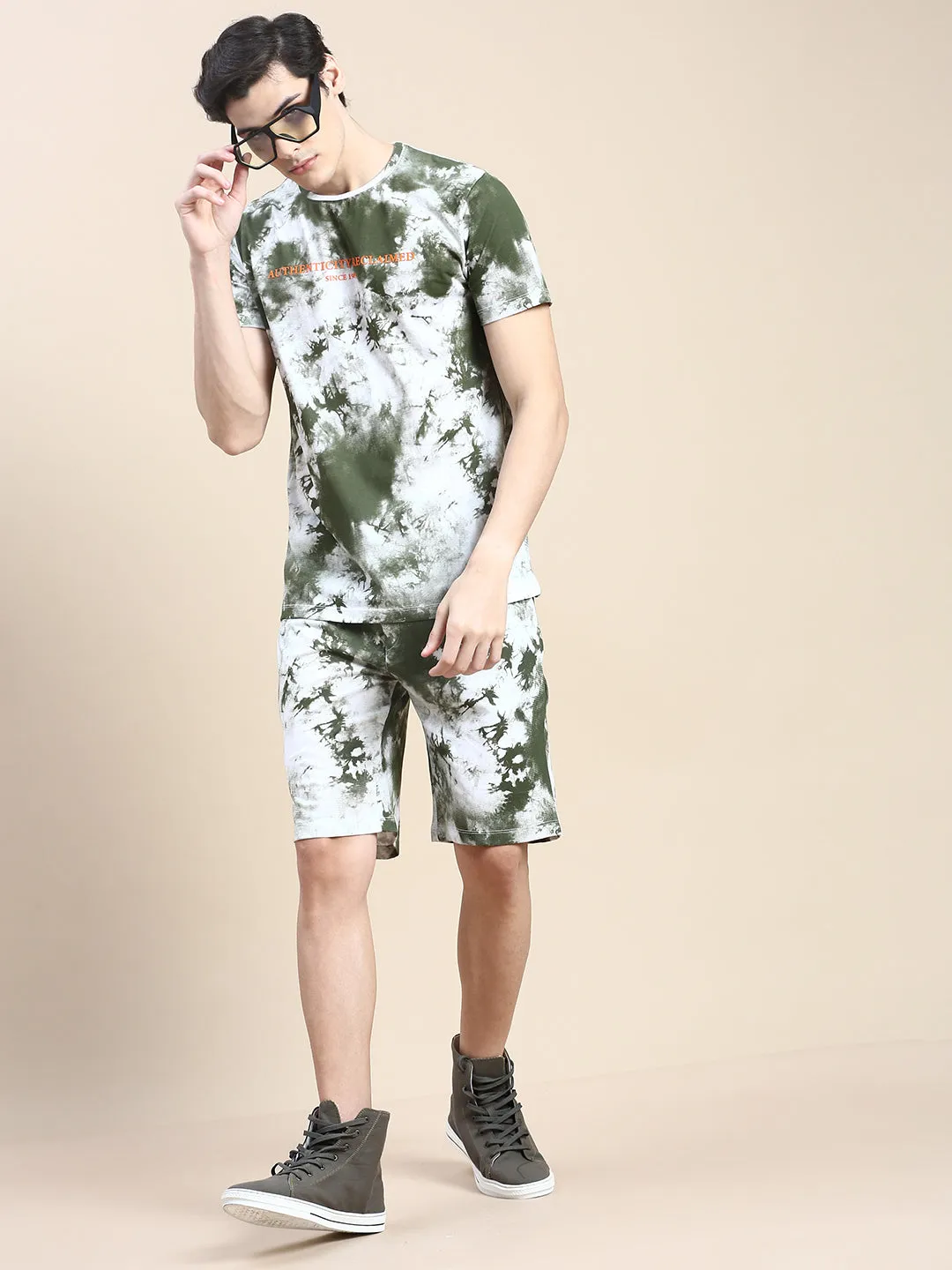 Men White Tie Dye Casual Co ord Set