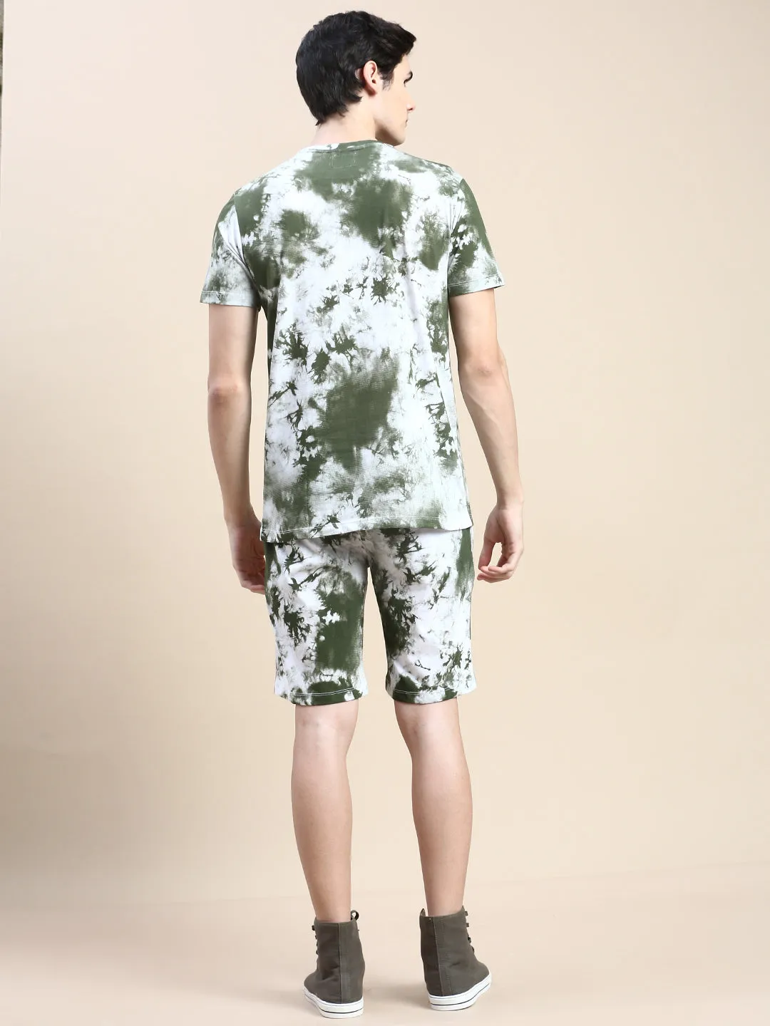 Men White Tie Dye Casual Co ord Set