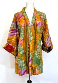 Next Generation Handmade, Fully Reversible Winter Kantha Jacket (Green/Gold/Purple)