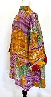 Next Generation Handmade, Fully Reversible Winter Kantha Jacket (Green/Gold/Purple)