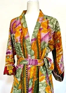 Next Generation Handmade, Fully Reversible Winter Kantha Jacket (Green/Gold/Purple)