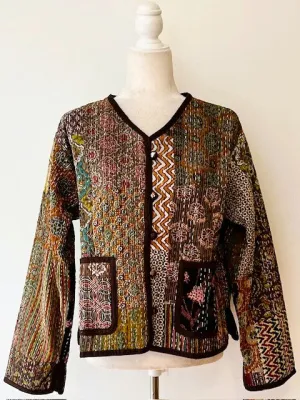 Patchwork Quilted Jacket Is Fully Reversible. Looks Rich In Tones of Nature