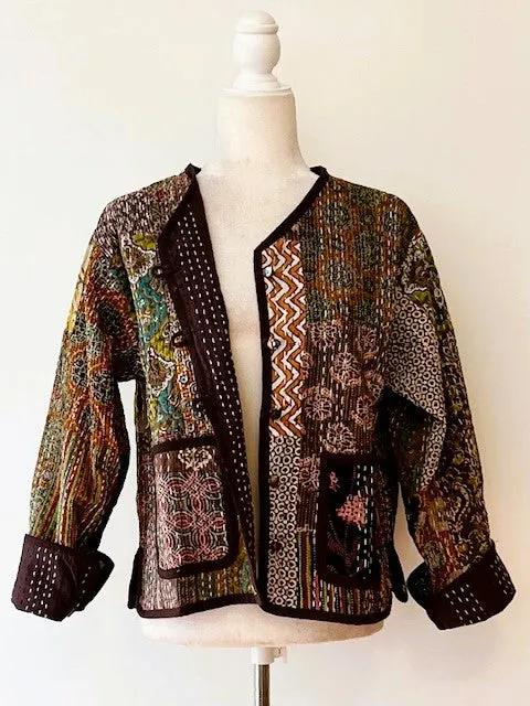 Patchwork Quilted Jacket Is Fully Reversible. Looks Rich In Tones of Nature