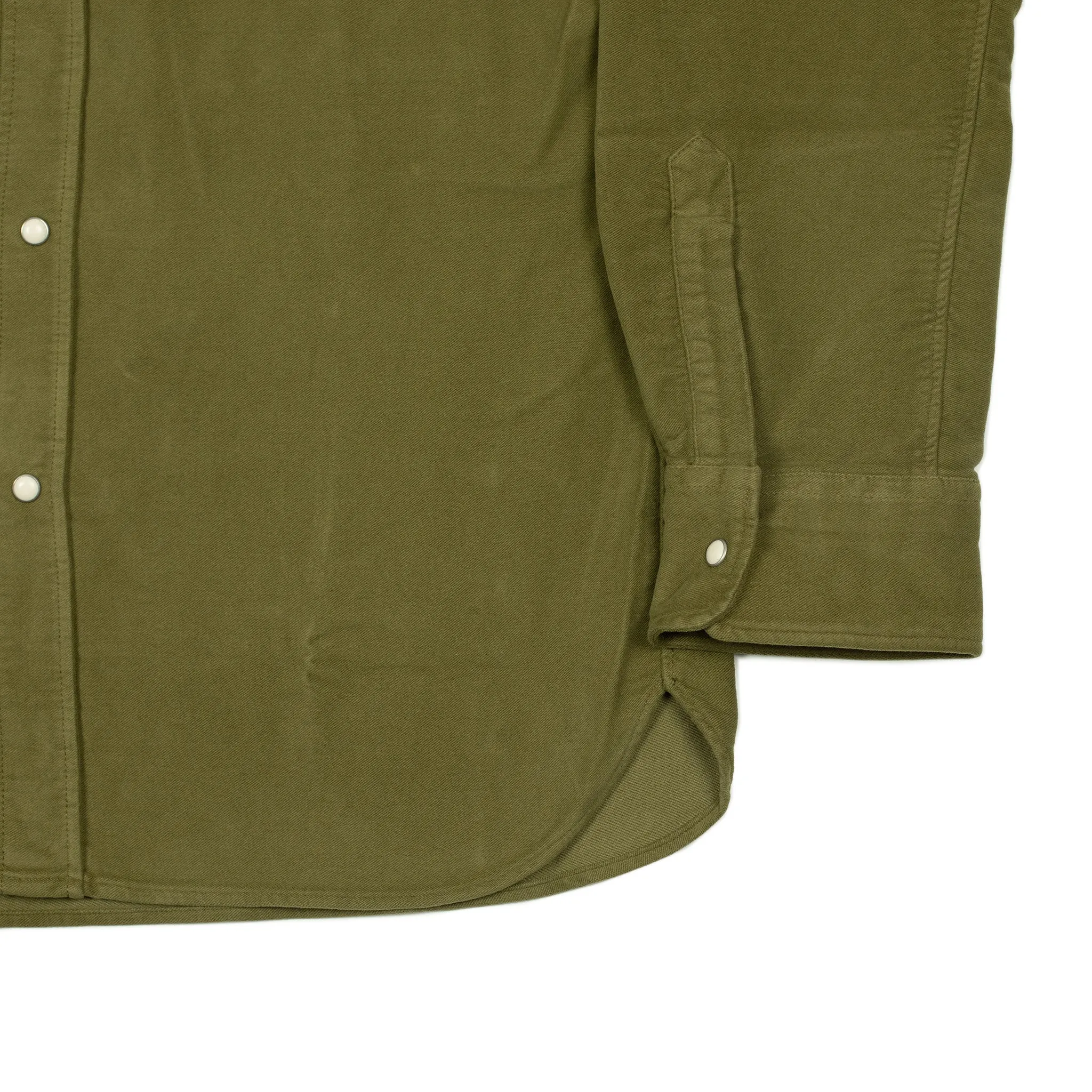 Pearlsnap Western shirt in olive cotton moleskin