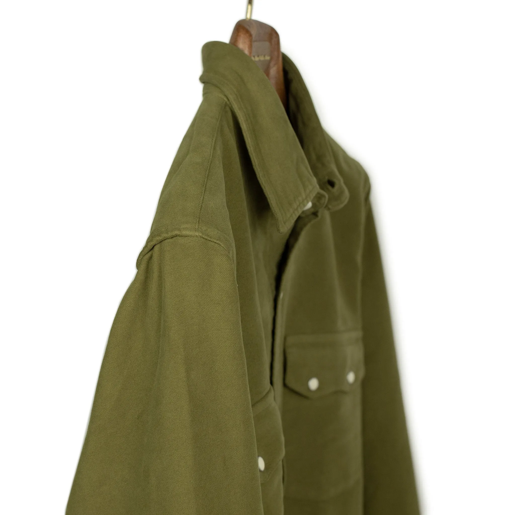 Pearlsnap Western shirt in olive cotton moleskin