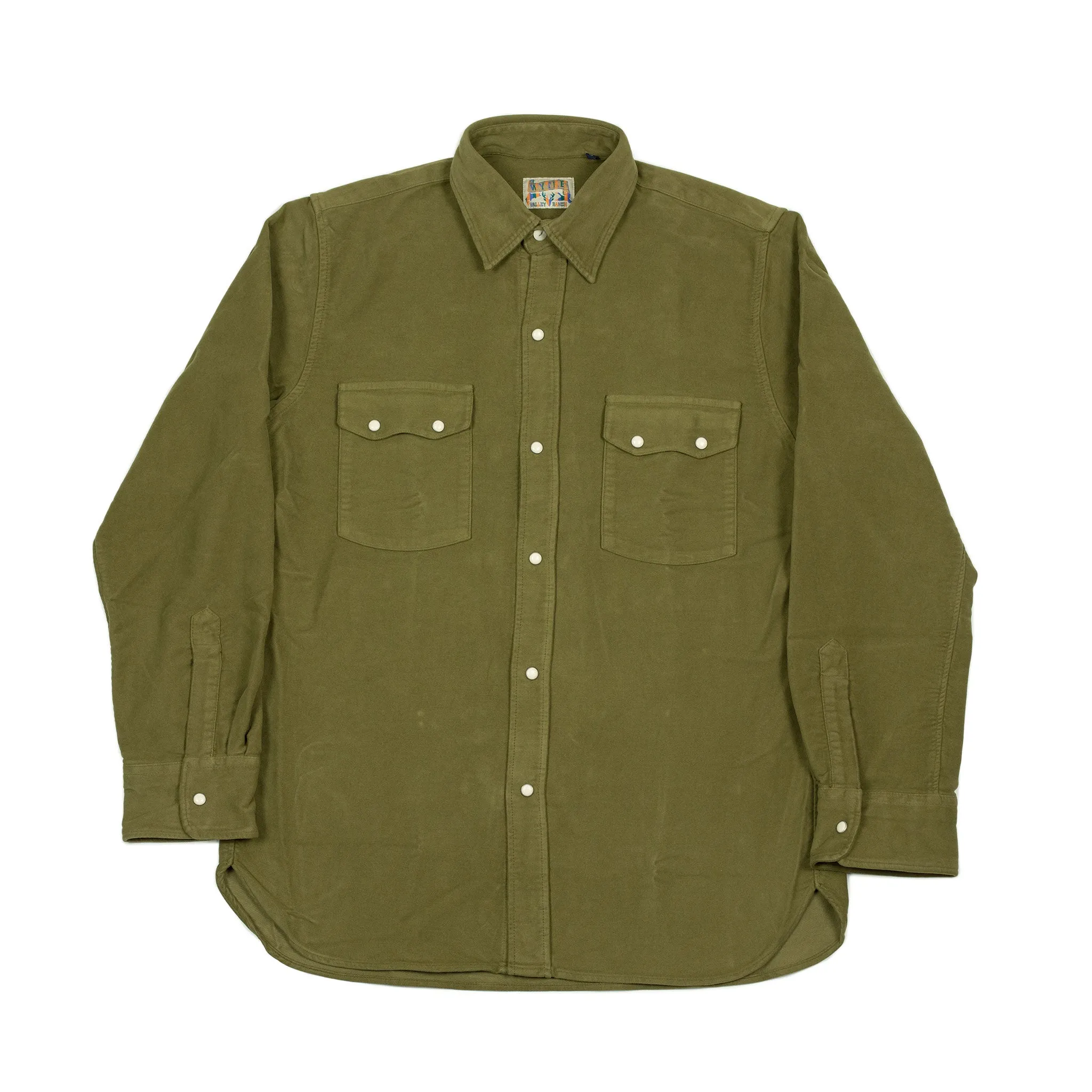 Pearlsnap Western shirt in olive cotton moleskin