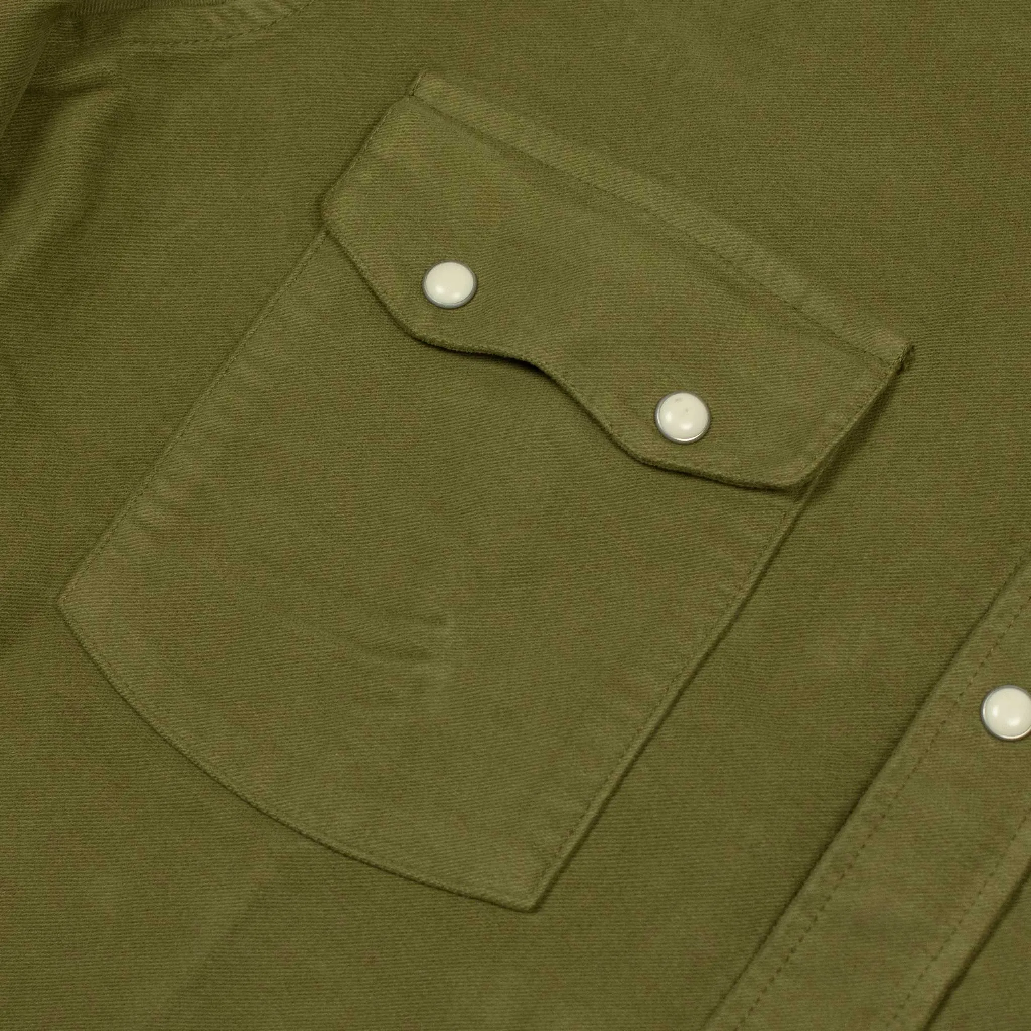 Pearlsnap Western shirt in olive cotton moleskin