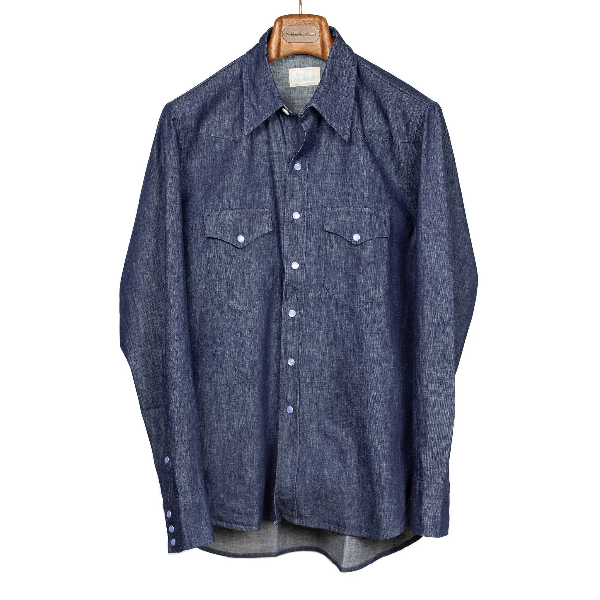 Pearlsnap Western shirt in rinsed indigo cotton denim