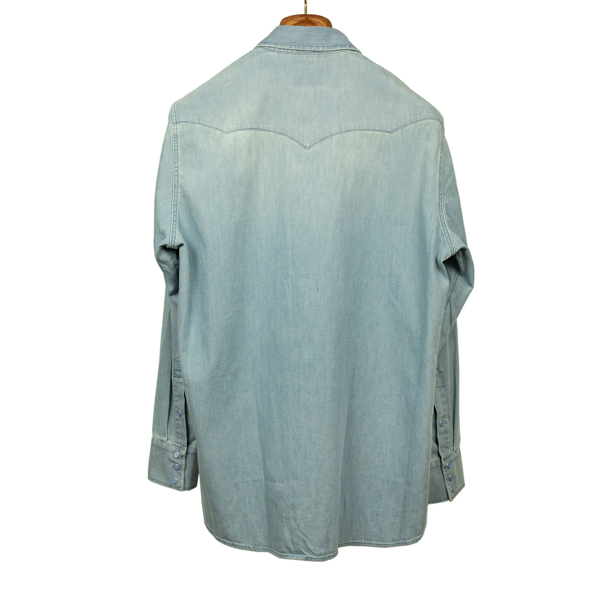 Pearlsnap Western shirt in washed indigo cotton denim