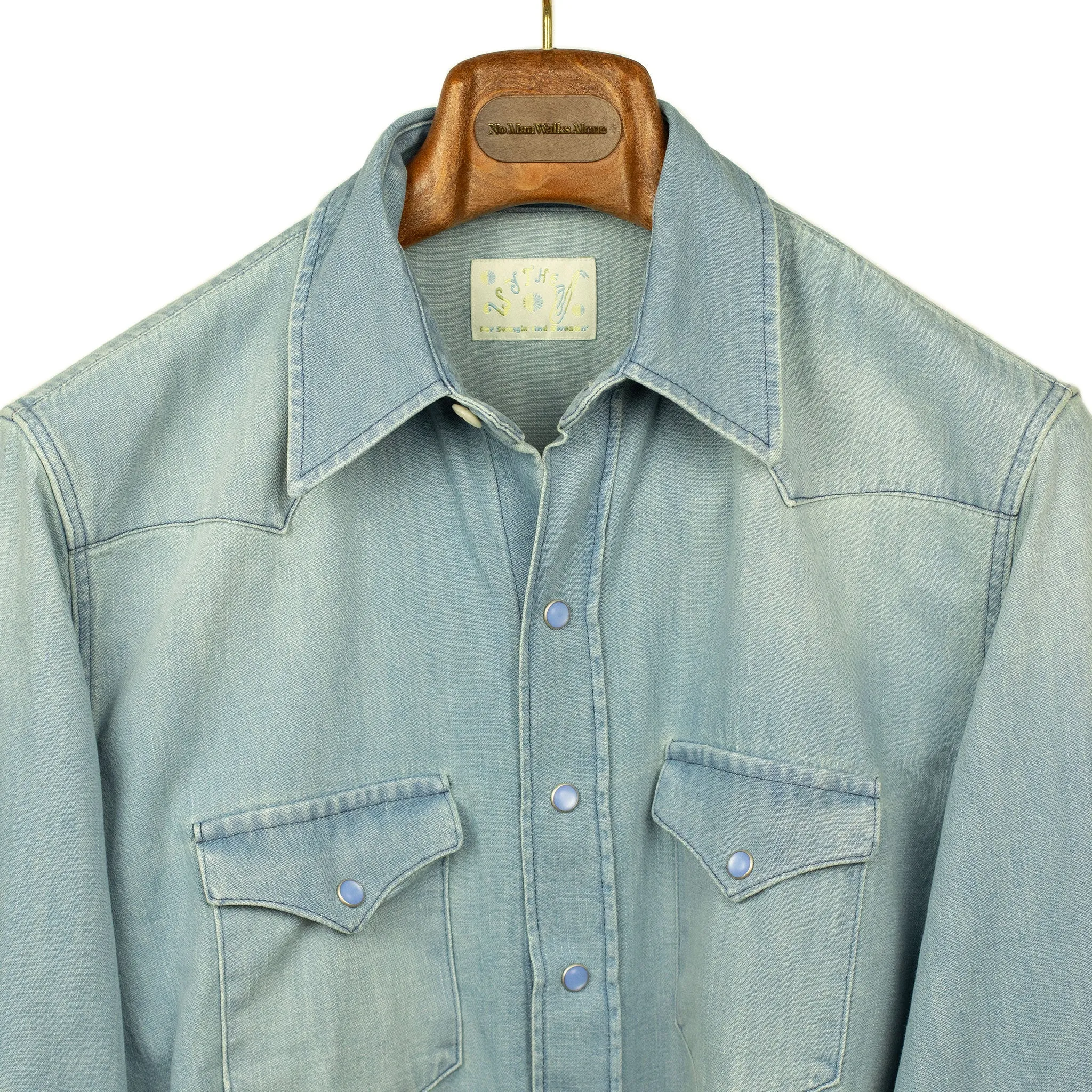 Pearlsnap Western shirt in washed indigo cotton denim