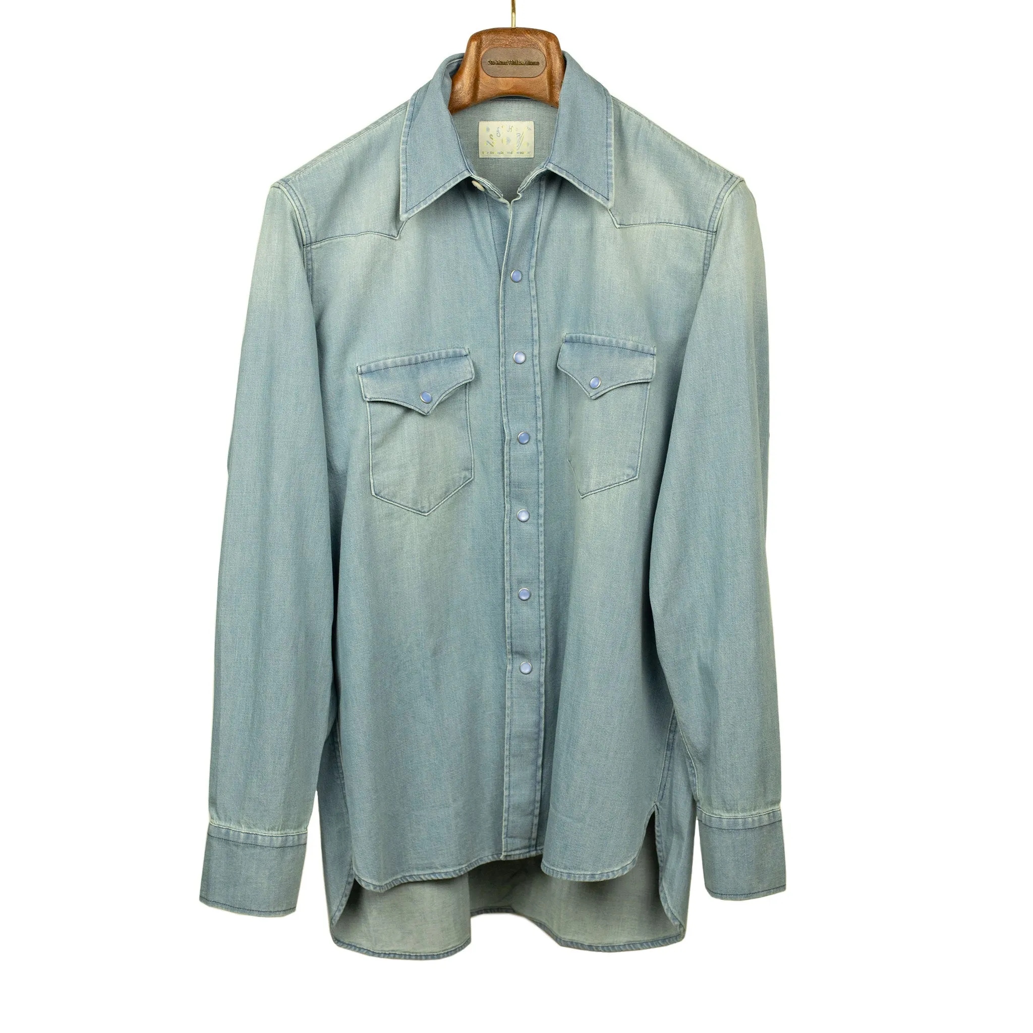 Pearlsnap Western shirt in washed indigo cotton denim