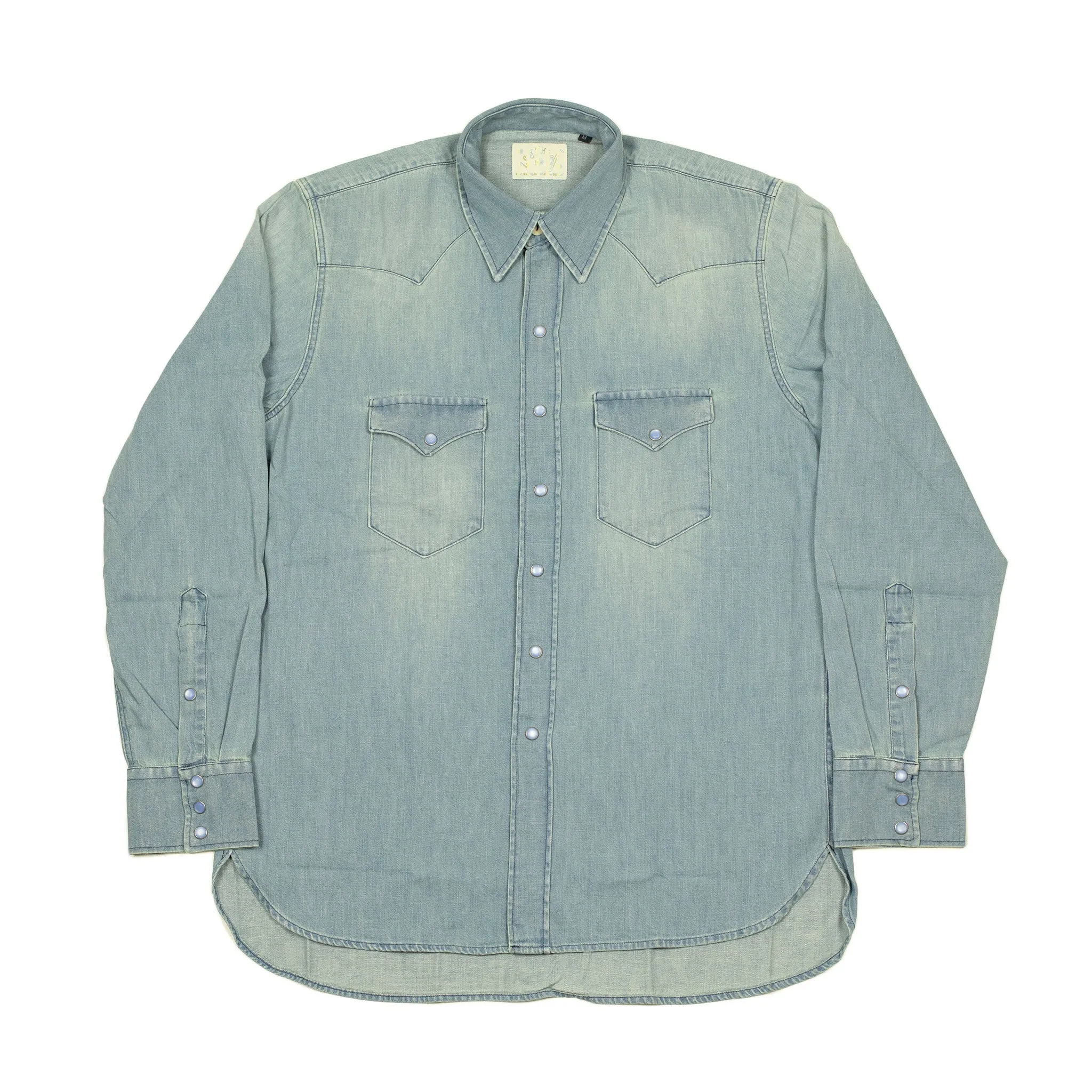 Pearlsnap Western shirt in washed indigo cotton denim