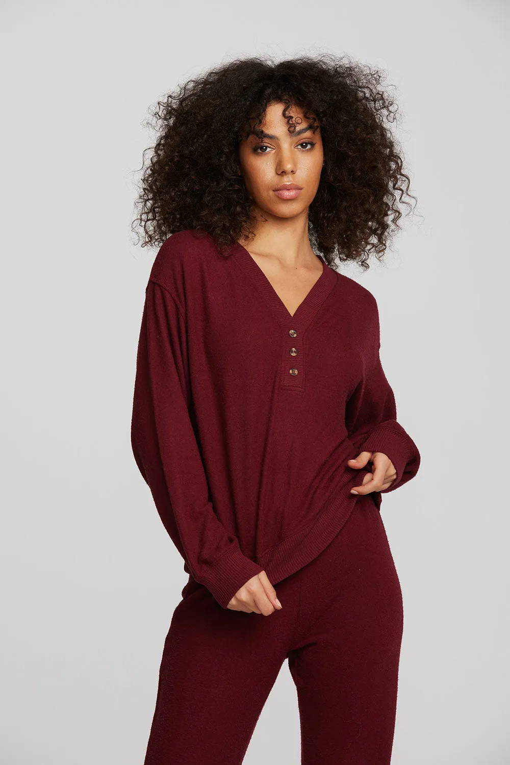 Recycled Bliss Knit Long Sleeve Henley with Rib