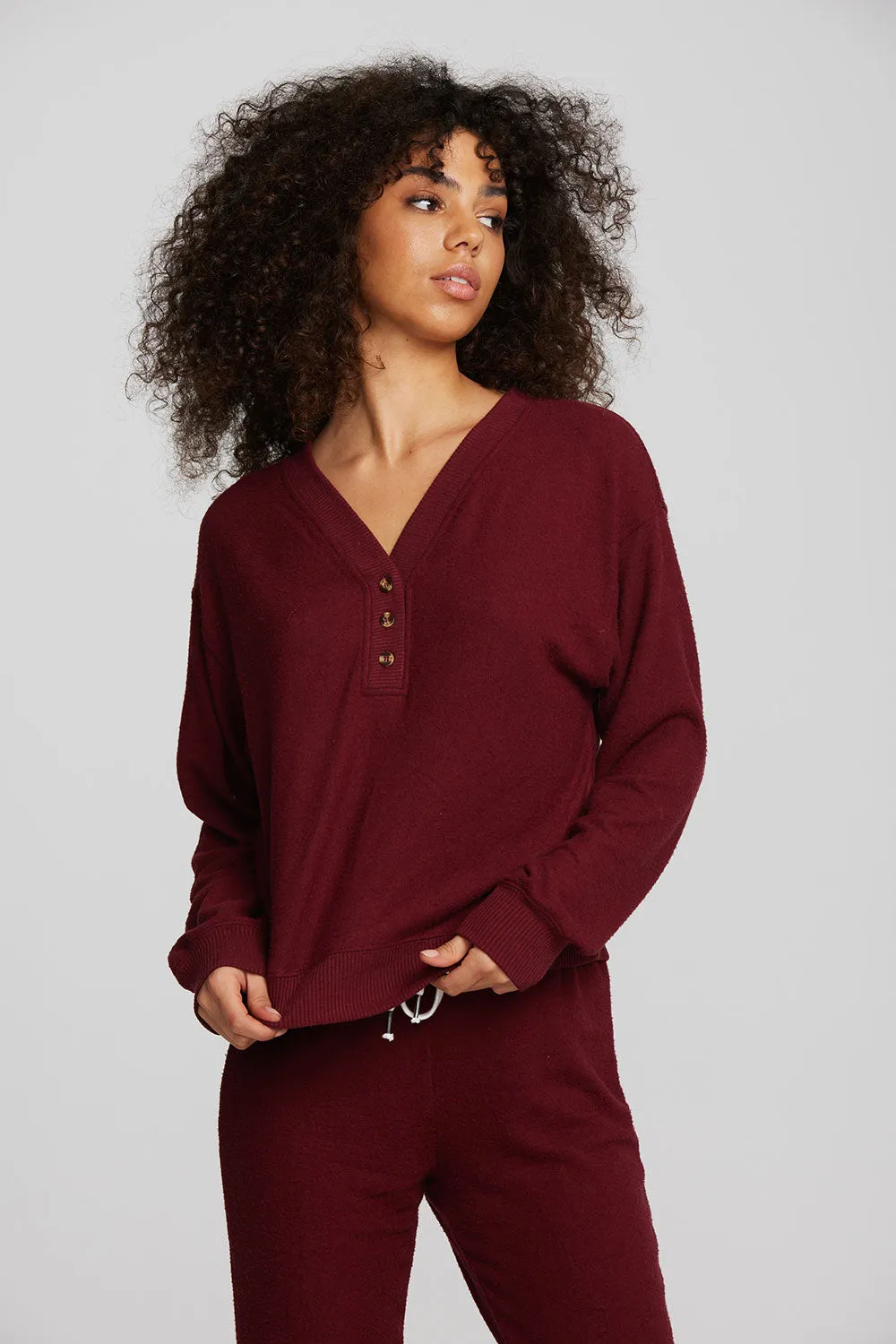 Recycled Bliss Knit Long Sleeve Henley with Rib