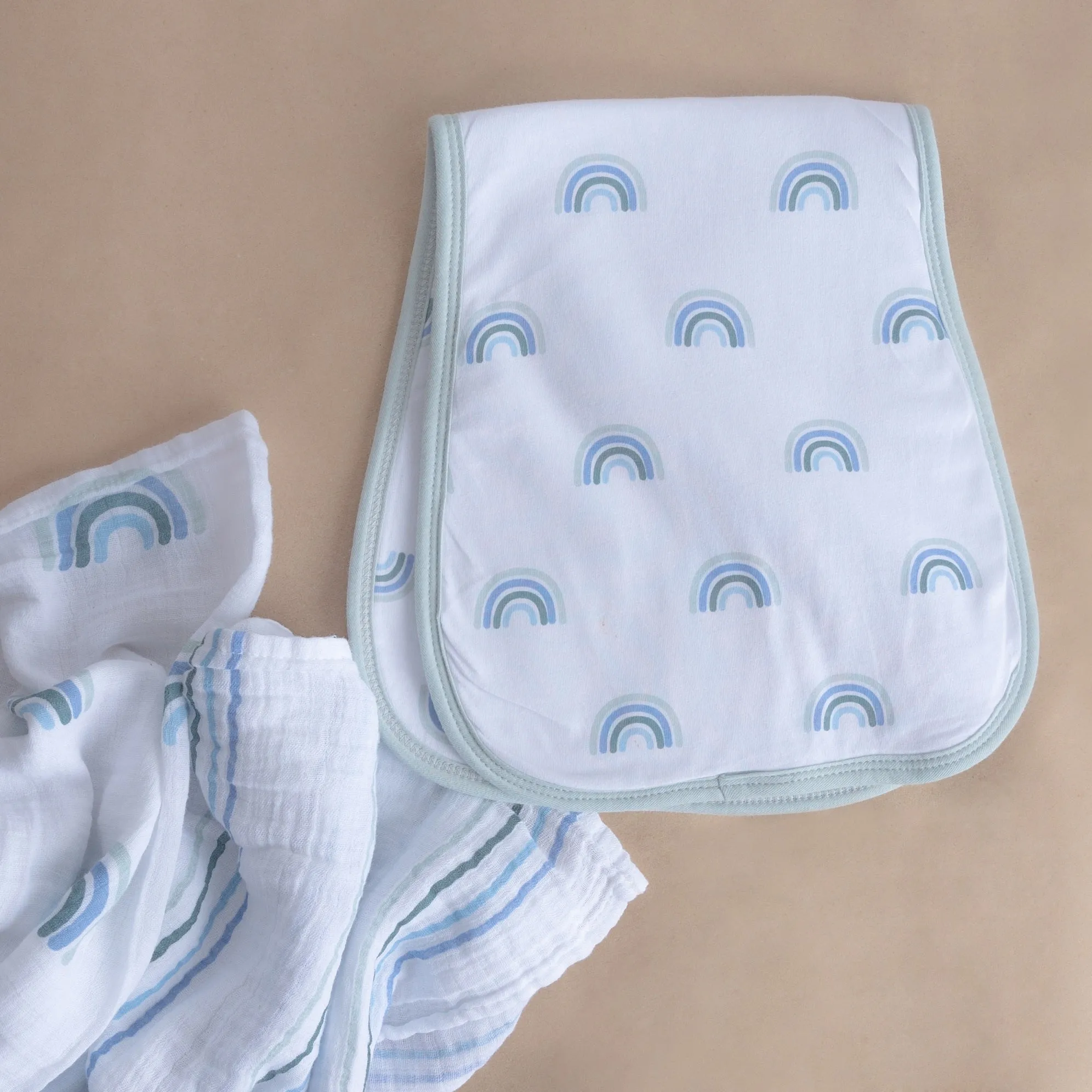 Reversible Burp Cloths - Blue Rainbow