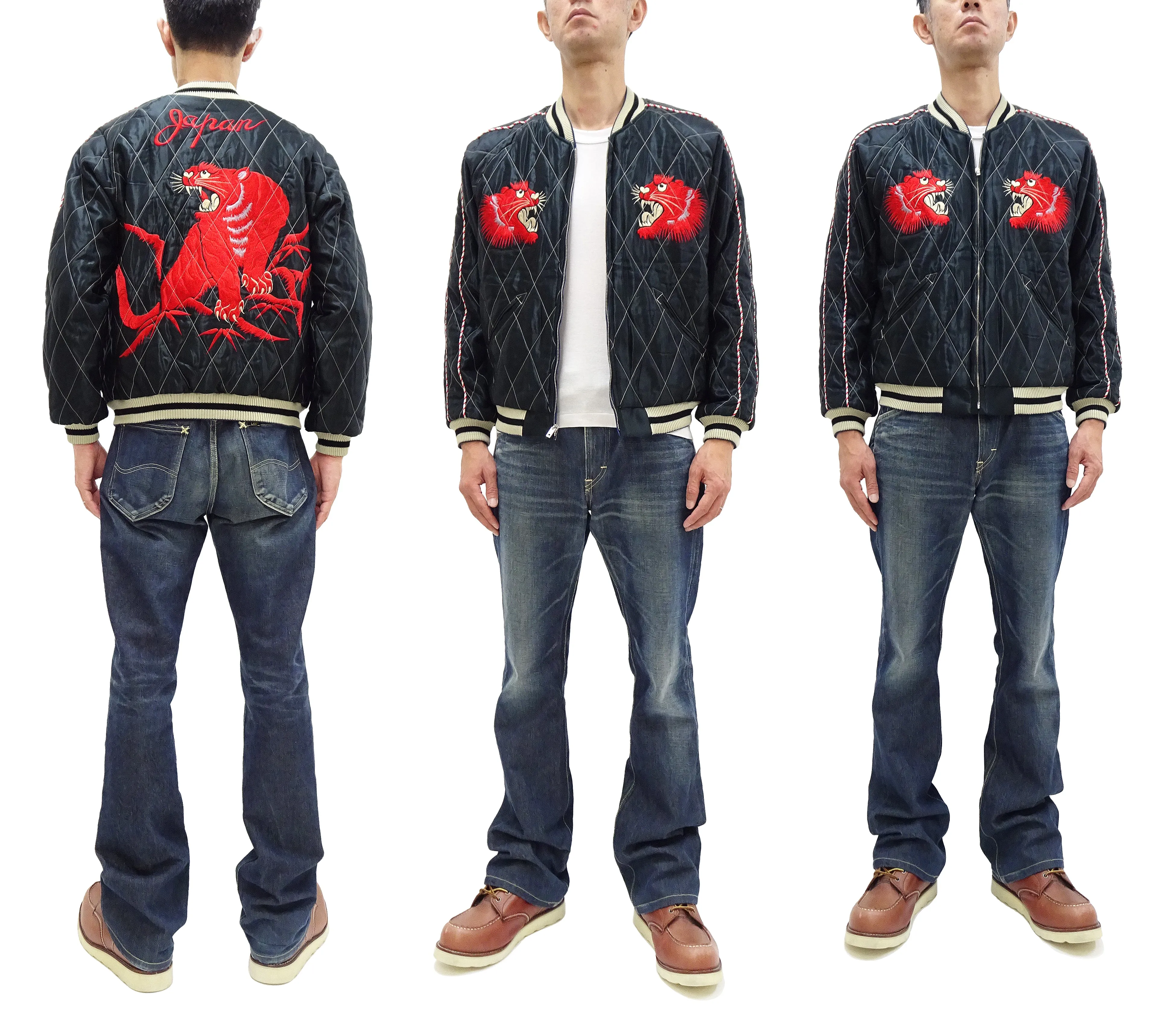 Tailor Toyo Japanese Souvenir Jacket TT15543 Men's Casual Acetate Quilted Sukajan Red Tiger x Japan Map TT15543-119