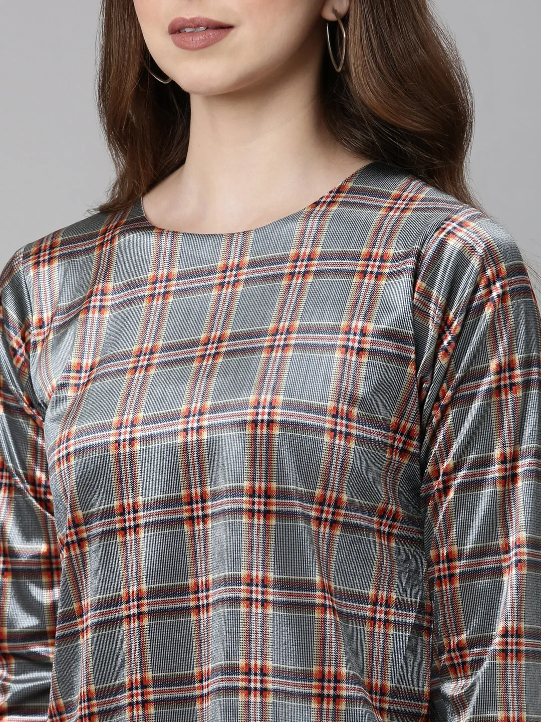 Women Navy Blue Checked Co-Ords