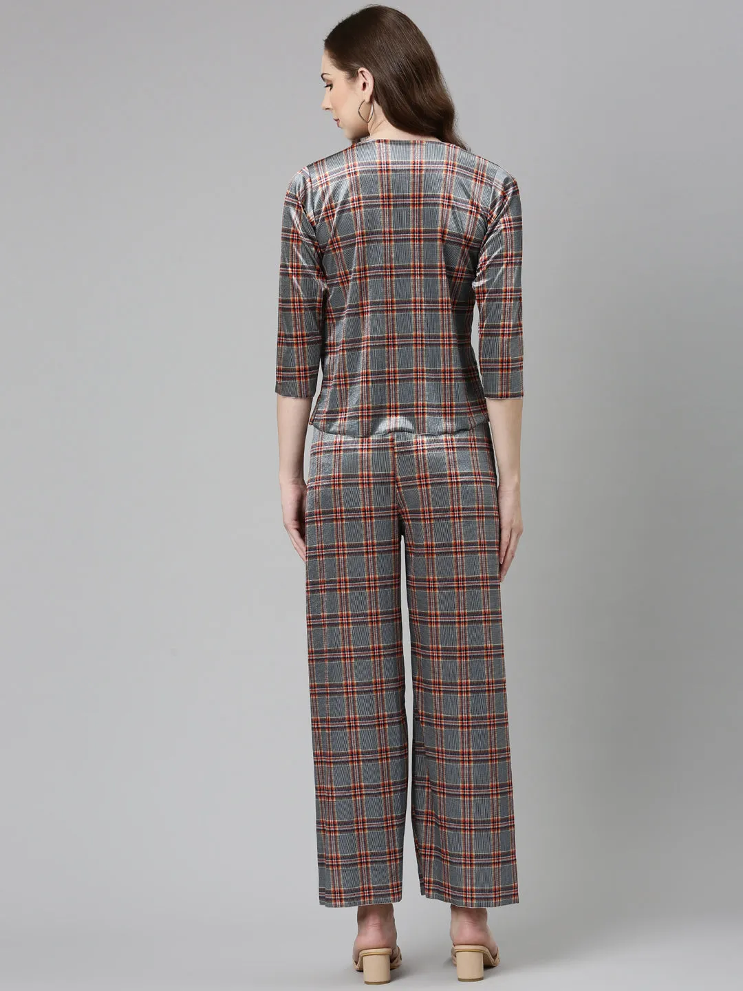 Women Navy Blue Checked Co-Ords