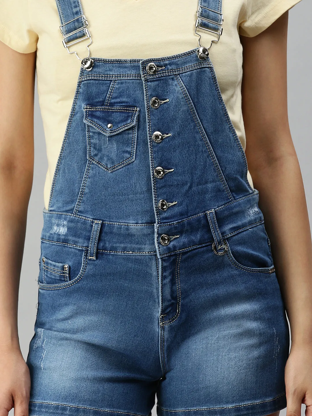 Women's Blue Solid Dungarees