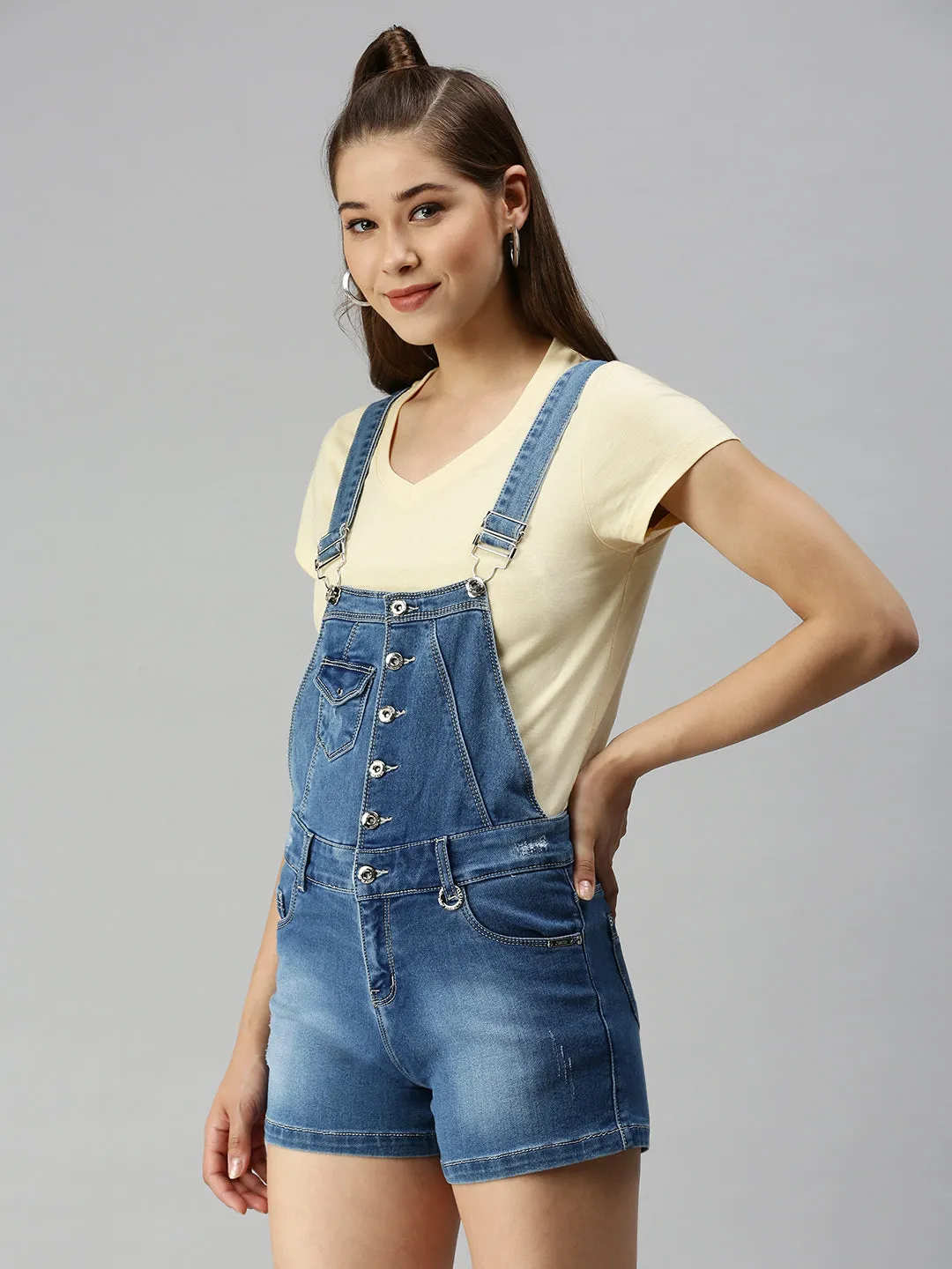 Women's Blue Solid Dungarees