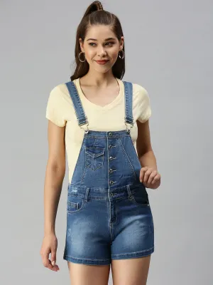 Women's Blue Solid Dungarees