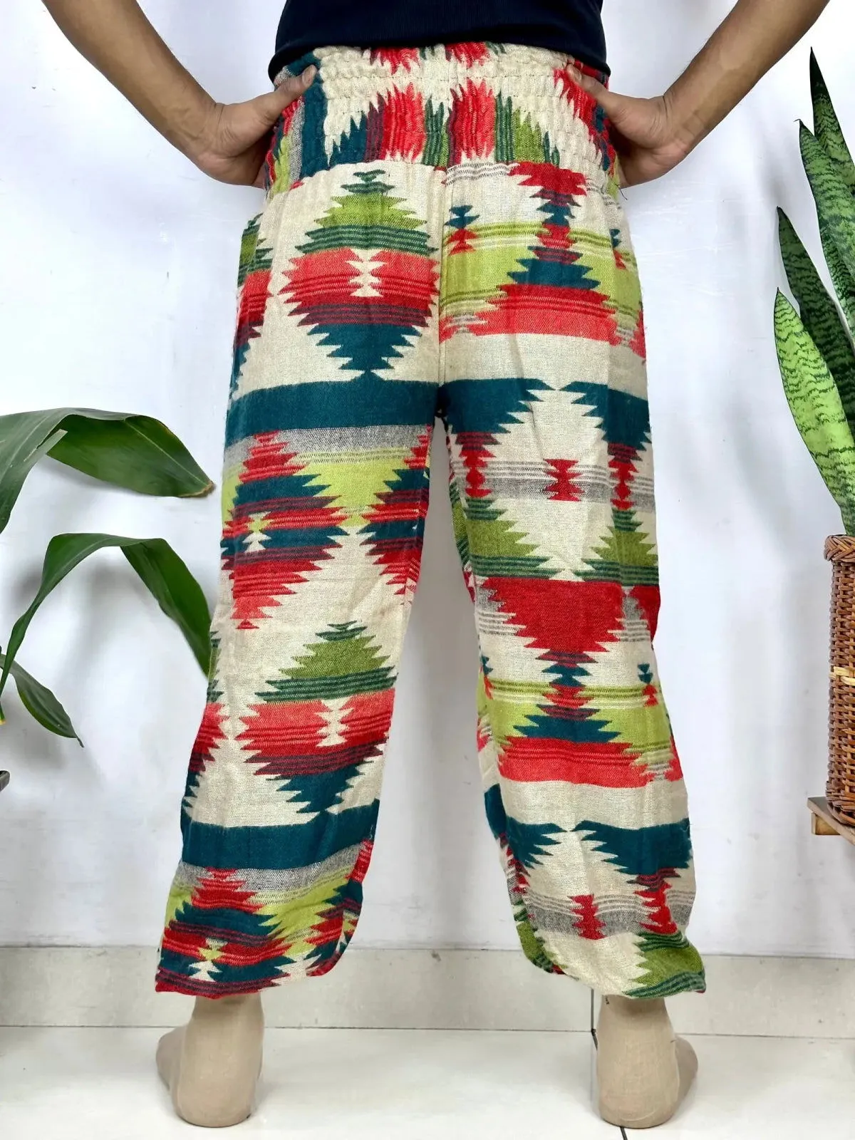 Yak Wool Blend Boho Unisex Hareem Pant Aztec Geometric Non Itchy Warm Panama Hippie Tribal Comfy Hand Stitched Leisure Yoga Loungewear