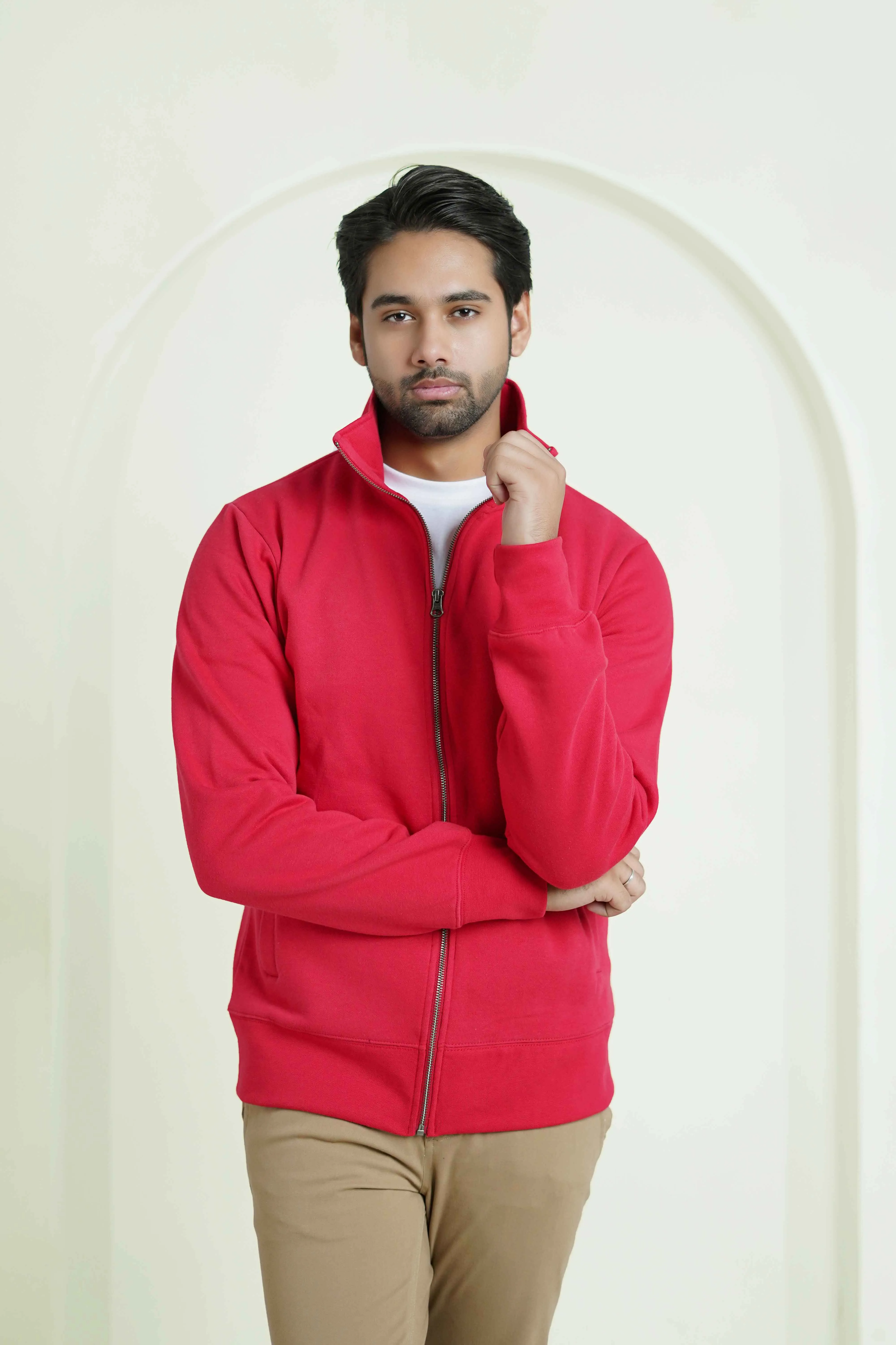 Zipper Mock - Woolen Fleece Red Plain